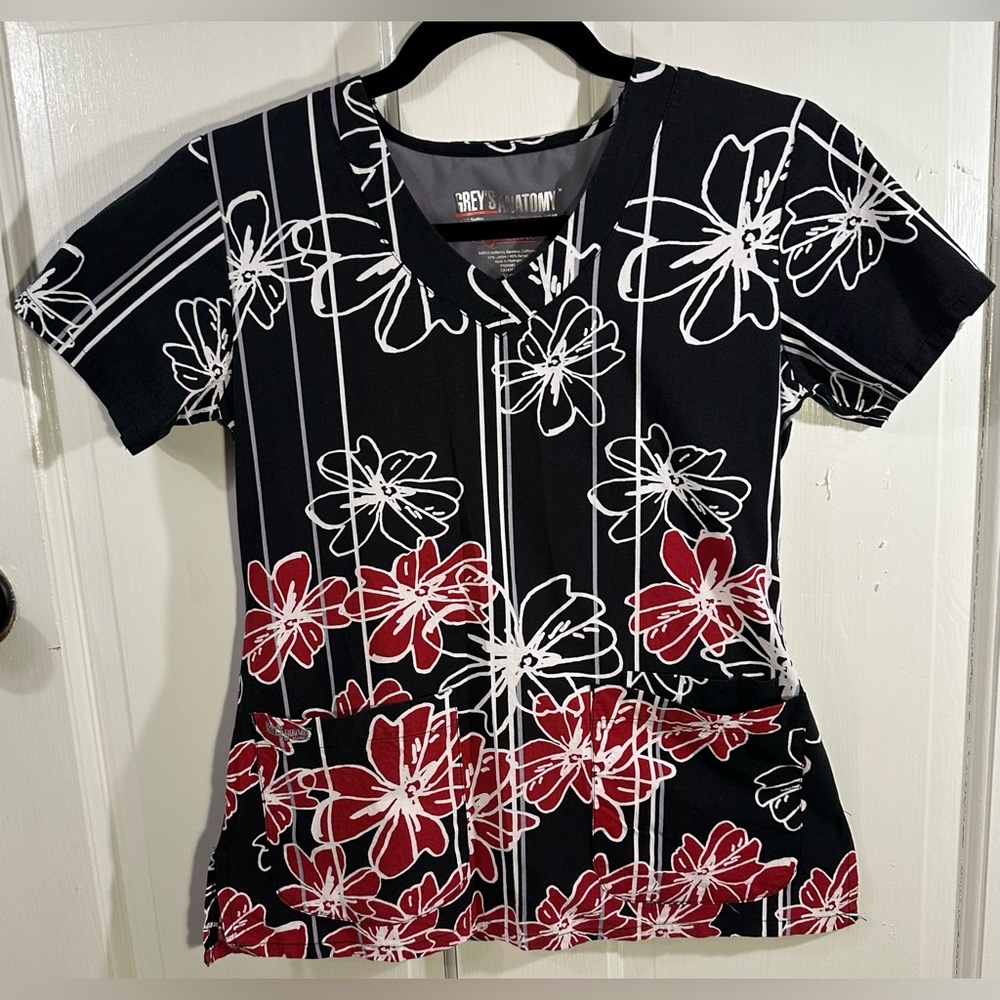Grey’s Anatomy By Barco Signature Short Sleeve Scrub Top Floral Women’s Size XS - Picture 1 of 11